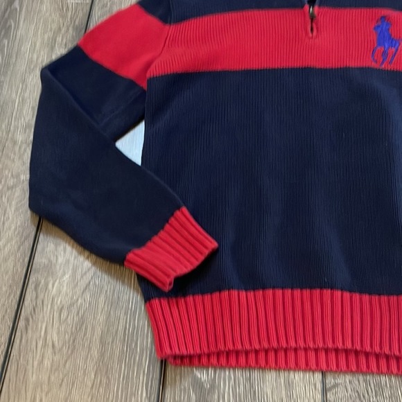 Polo by Ralph Lauren Red and Blue Rugby Striped Sweater Pullover Youth XL 18-20 - Picture 3 of 6